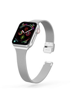 Replacement Strap For Apple Watch Series 9&8&7 41mm / SE 3&SE 2&6&SE&5&4 40mm / 3&2&1 38mm Milanese Stainless Steel Watch Band Silver