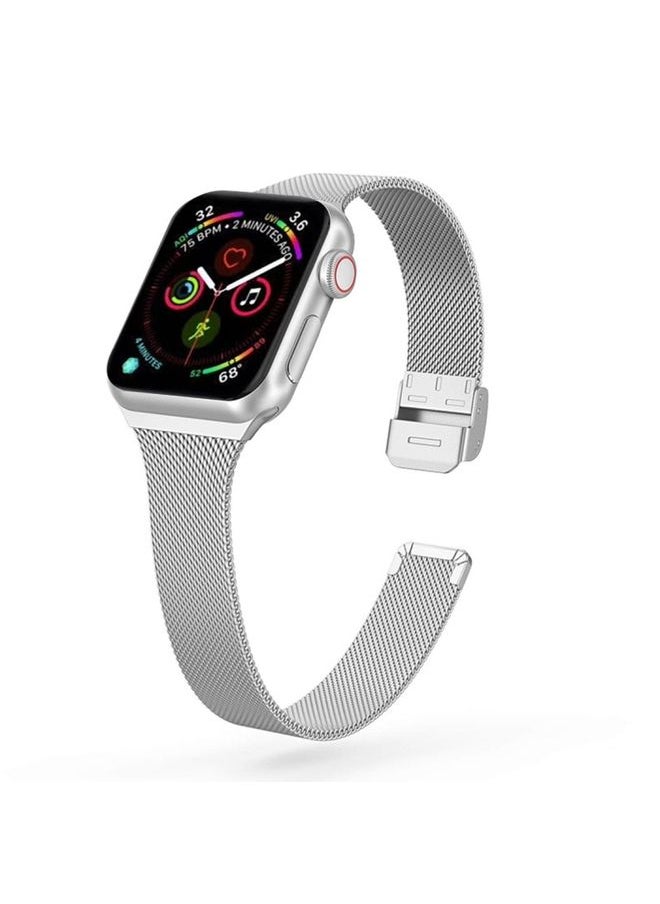 Generic - Replacement Strap For Apple Watch Series 9&8&7 41mm / SE 3&SE 2&6&SE&5&4 40mm / 3&2&1 38mm Milanese Stainless Steel Watch Band Silver - Image 1