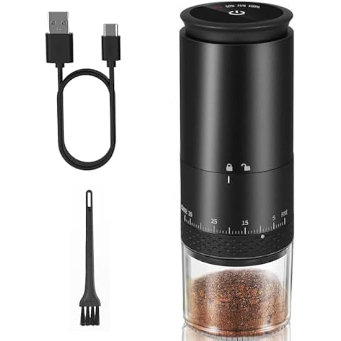 AMINAC Coffee Grinder Portable Coffee Maker With 38 Adjustable Settings Lcd Screen Usb Charging  Clean Brush Coffee Grinder Electric For Espresso Home Pour Over French Press Travel  Black - Image 2