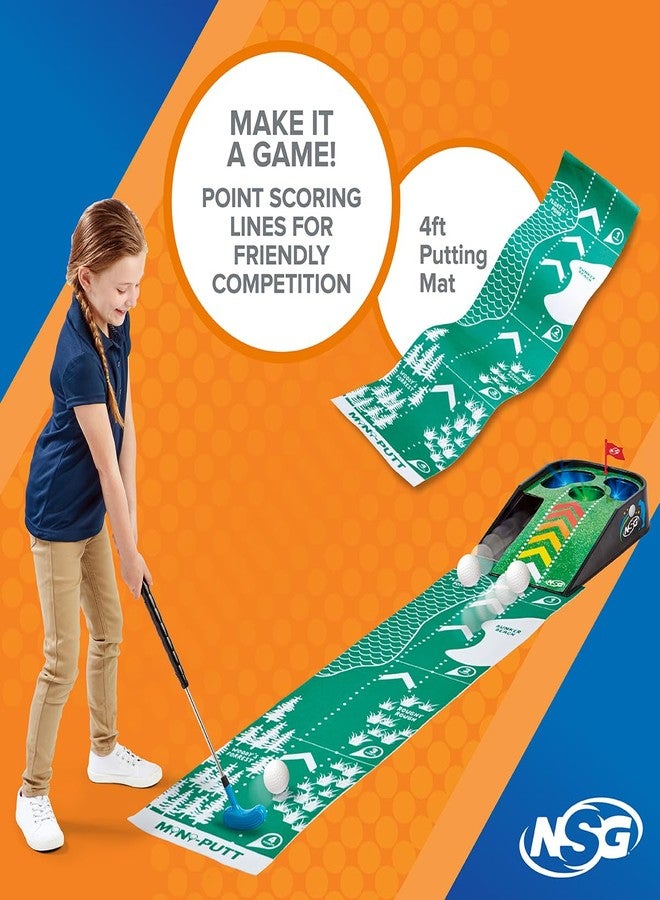 NSG Electronic Mini Golf Putting Game for Kids - Indoor Golf Toy with 4ft Mat, Aiming Pin Flag, Auto Ball Return, Cheers & Sounds, Lights, 3 Balls, Adjustable Putter - Fun Family Play, Ages 3+ - Image 5