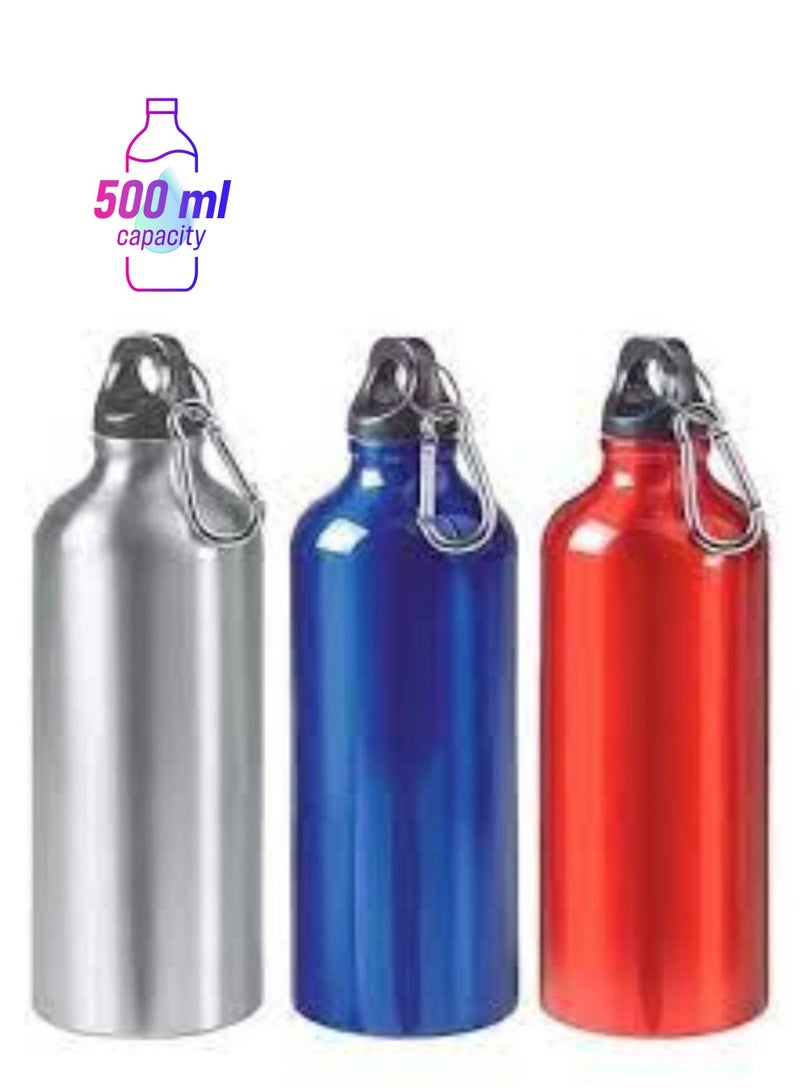 Vitacelli 3 Set Of Vacuum Insulated Water Bottle 500ML Stainless Steel Reusable Water Bottle Metal Leak Proof Sports Flask Maroon Red, Blue, silver  - Image 1