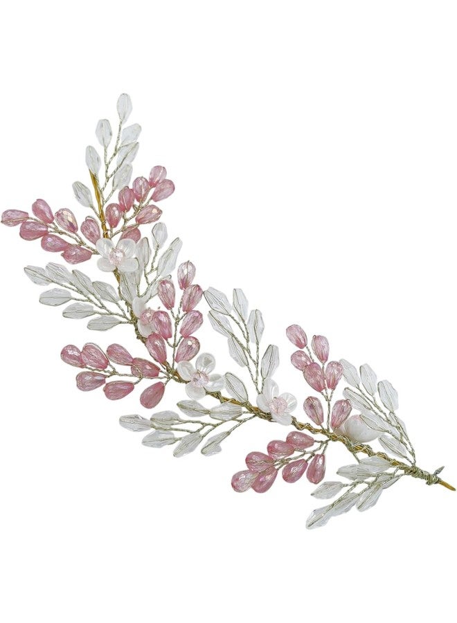 fabula Jewellery Pink Crystal Floral Bridal Hair Vine Tiaras - Wedding Hair Accessories - For Women & Girls Stylish Latest (ROH171_Z1)- For Women & Girls Stylish Latest - Image 1