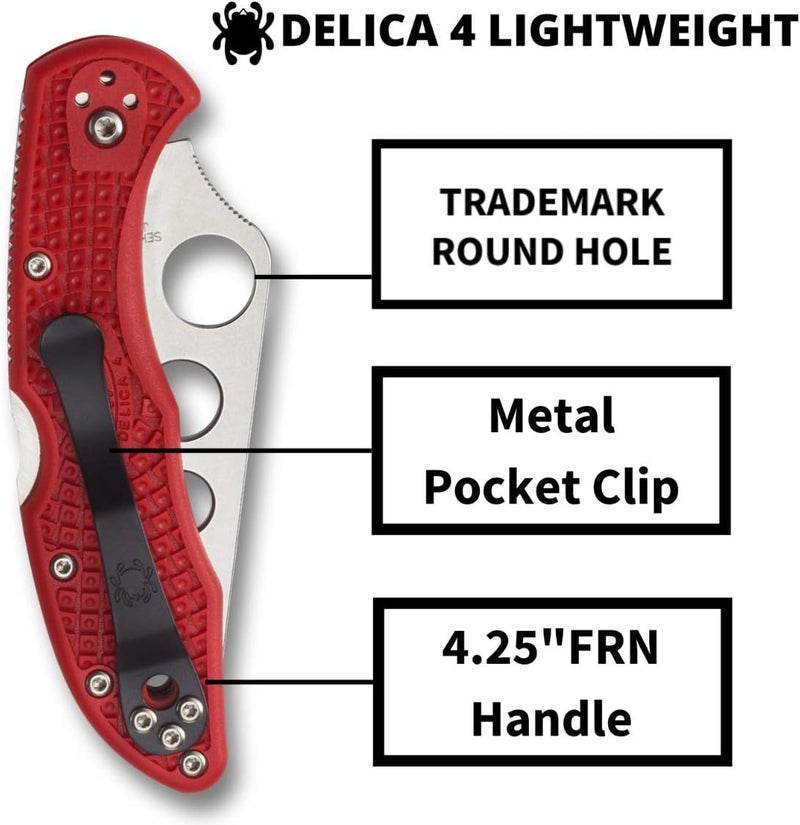 Spyderco سكين دليكا 4 خفيف الوزن بطول 7.15 بوصة مع شفرة فولاذية مسطحة بطول 2.90 بوصة ومقبض FRN عالي القوة - حافة عادية - Image 3