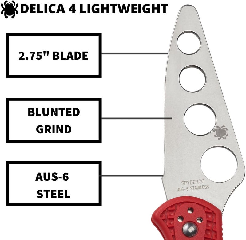 Spyderco سكين دليكا 4 خفيف الوزن بطول 7.15 بوصة مع شفرة فولاذية مسطحة بطول 2.90 بوصة ومقبض FRN عالي القوة - حافة عادية - Image 2