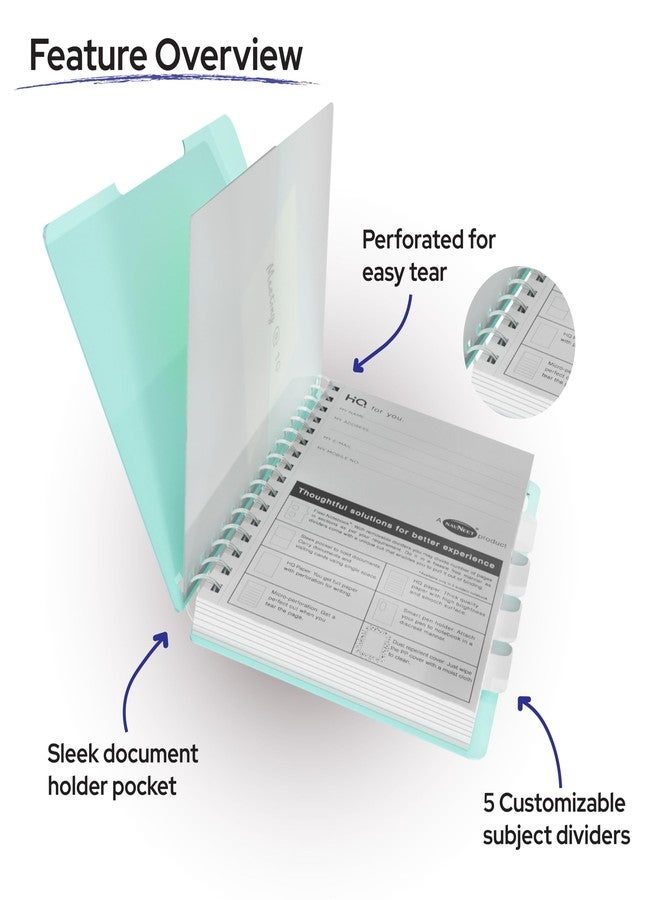 HQ Navneet HQ | 5-Subject Book - Mint Green with PP cover | For office and personal use | Wiro/Spiral Bound | Single Line | B5 Size - 17.6 cm x 25 cm | 300 Pages | Pack of 1 - Image 3