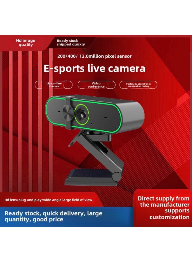 كاميرا E-sports Live Camera 4K Network HD Live Camera مع ميكروفون كاميرا كمبيوتر خالية من السائق - اللون: Watchman Auto Focus 4k أسود - Image 1