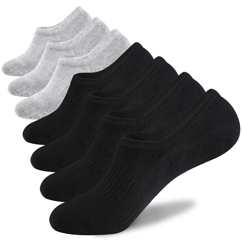 WANDER No Show Socks Mens 7 Pair Cotton Thin Non Slip Low Cut Men Invisible Sock 6-9/10-12 (Sock Size:12-14, 4black+3gray) - Image 5