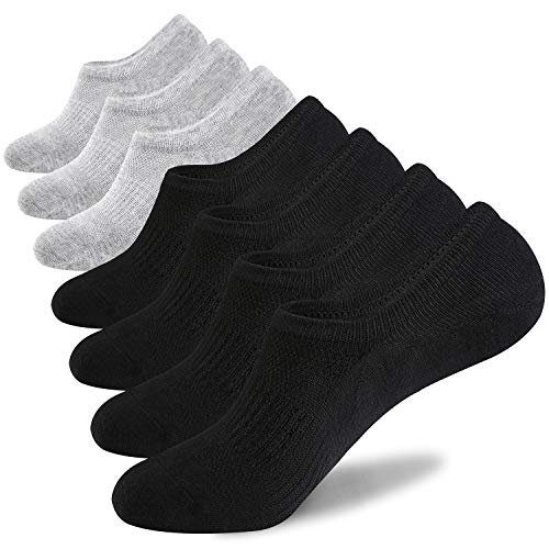 WANDER No Show Socks Mens 7 Pair Cotton Thin Non Slip Low Cut Men Invisible Sock 6-9/10-12 (Sock Size:12-14, 4black+3gray) - Image 1