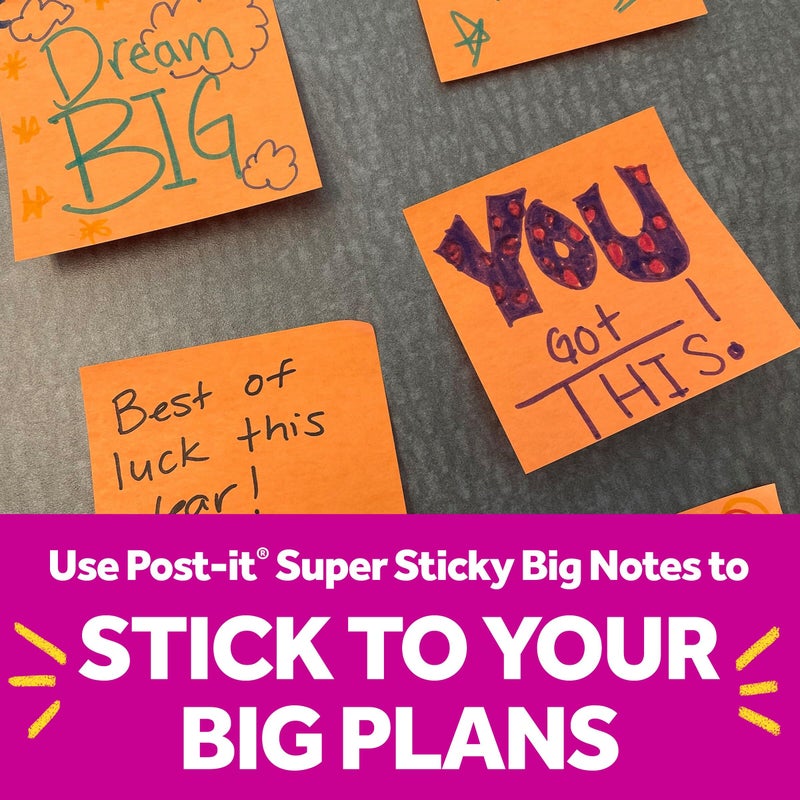 Post-it Super Sticky Big Notes, 8 in. x 8 in., Extra Large Sticky Notes in Papaya Fizz, 2 pads, 60 Sheets Total, Great for Vision Boards, Creative Projects, Study Spaces, Group Brainstorming, and More - Image 5