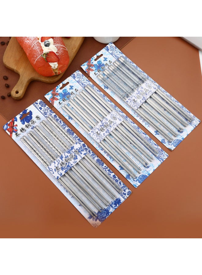 Stainless Steel Chopsticks Suit Korean Style Home Canteen Hotel Fast Food High Temperature Disinfection Insulation Chopsticks Stall Wholesale-Specifications:Light Body 22.5 Long Blue And White Porcelain Cardboard Suit  - Image 3