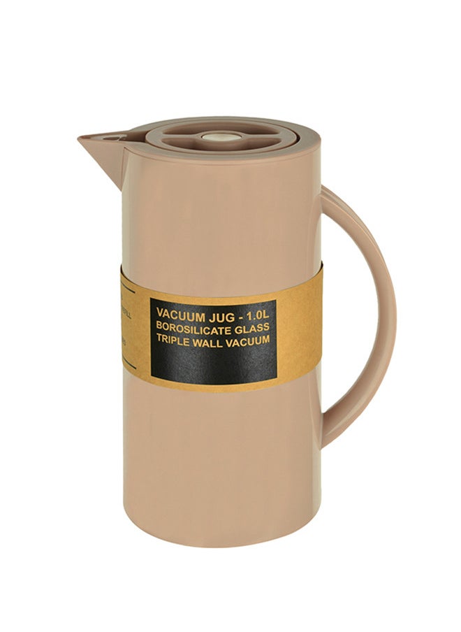 GAZELLA Plastic Tea/Coffee Flask 1 Liter Beige, Borosilicate Glass & Triple Wall Vacuum. 
