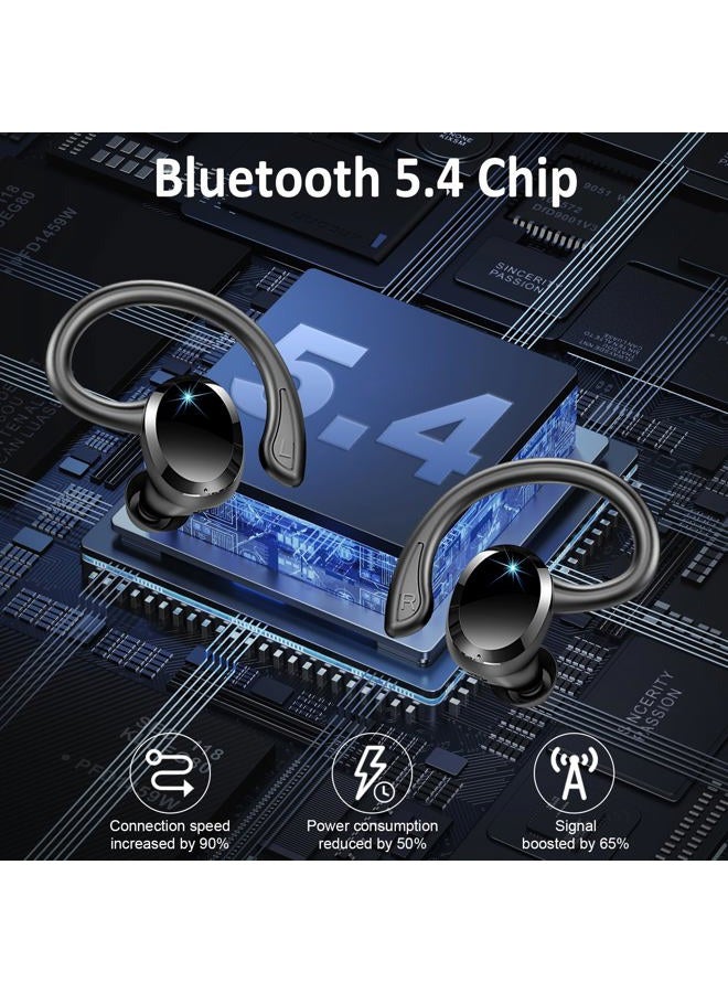 Rulefiss Wireless Earbuds Sport, 2025 Bluetooth 5.4 Headphones 3D Bass Hi-Fi Stereo Over Ear Buds, 60H ENC Noise Cancelling Headset with Earhook, IP-X7 Waterproof Earphones Workout Running Gym for Android iOS - Image 2