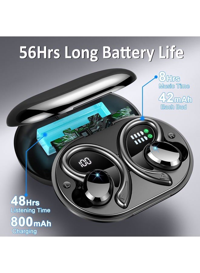 Rulefiss Wireless Earbuds Sport, 2025 Bluetooth 5.4 Headphones 3D Bass Hi-Fi Stereo Over Ear Buds, 60H ENC Noise Cancelling Headset with Earhook, IP-X7 Waterproof Earphones Workout Running Gym for Android iOS - Image 4