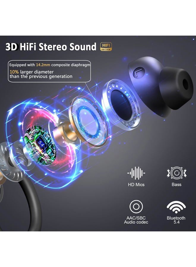 Rulefiss Wireless Earbuds Sport, 2025 Bluetooth 5.4 Headphones 3D Bass Hi-Fi Stereo Over Ear Buds, 60H ENC Noise Cancelling Headset with Earhook, IP-X7 Waterproof Earphones Workout Running Gym for Android iOS - Image 3