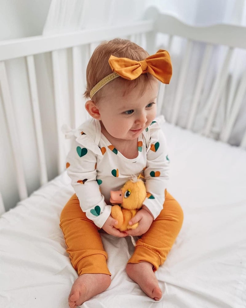 Fullfamous Baby Girl Clothes Gifts Outfits,Fall Winter Long Sleeve Romper and Pant Set Yellow Heart 12-18 months - Image 3