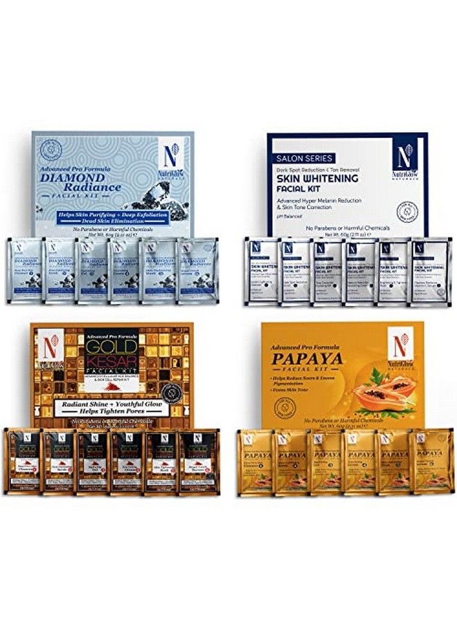 NUTRIGLOW Natural'S Advanced Pro Formula Combo Pack Of 4 Diamond Radiance Skin Whitening Gold Kesar Papaya Facial Kit 60Gram Each For Skin Cell Repair Reduce Pigmentation & Spotless Face - Image 1