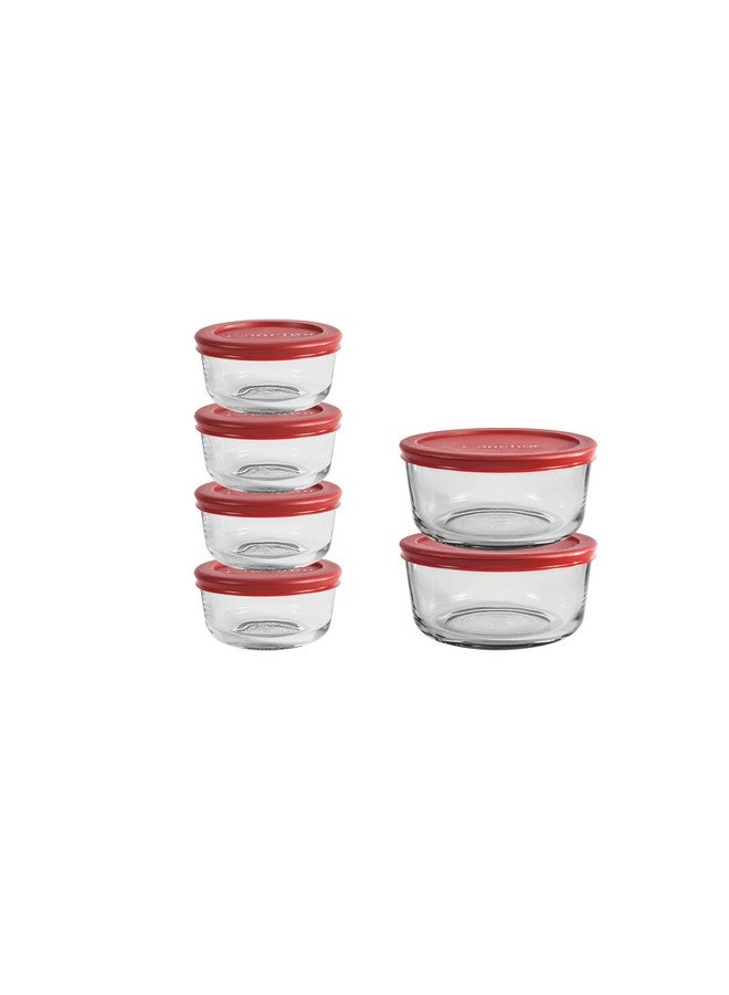 Anchor Hocking 12 Piece Glass Storage Containers with Lids (6 Glass Food Storage Containers & 6 Red SnugFit Lids) - Image 1