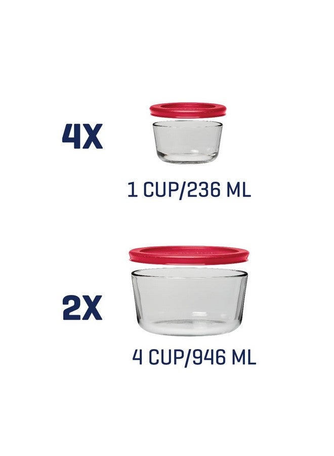 Anchor Hocking 12 Piece Glass Storage Containers with Lids (6 Glass Food Storage Containers & 6 Red SnugFit Lids) - Image 2