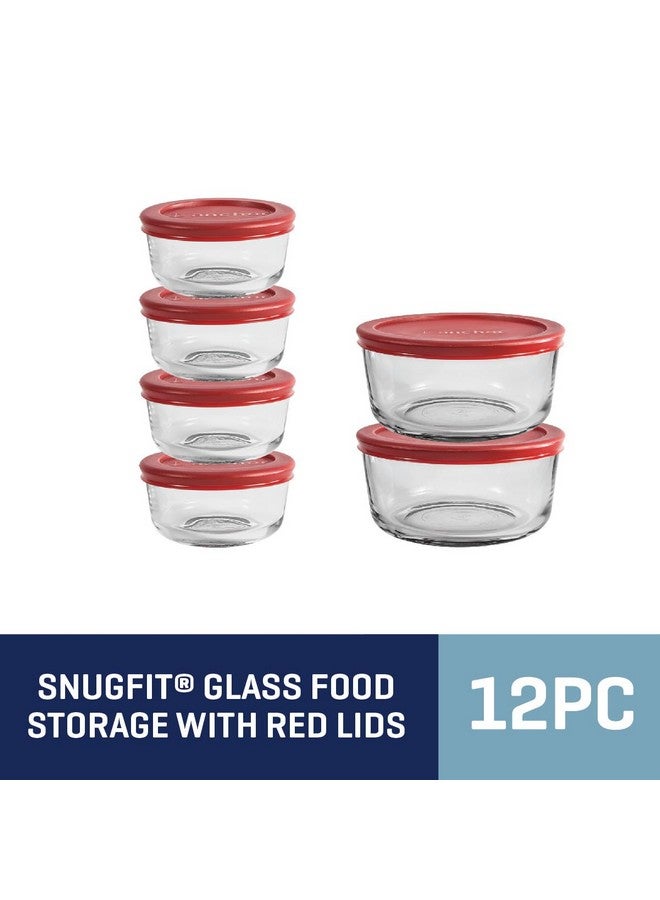 Anchor Hocking 12 Piece Glass Storage Containers with Lids (6 Glass Food Storage Containers & 6 Red SnugFit Lids) - Image 4