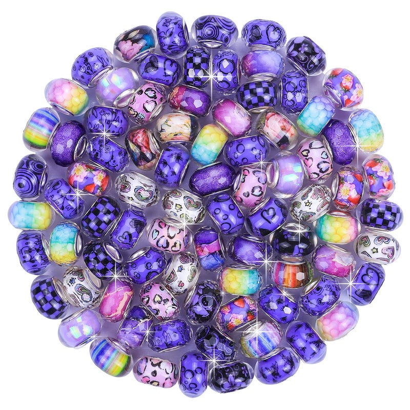 AIPRIDY 100 Pieces Assorted European Large Hole Fairy Wand Garden Beads, Mixed Color Lampwork Spacer Craft Beads for DIY Jewelry Making Supplies(Purple) - Image 2