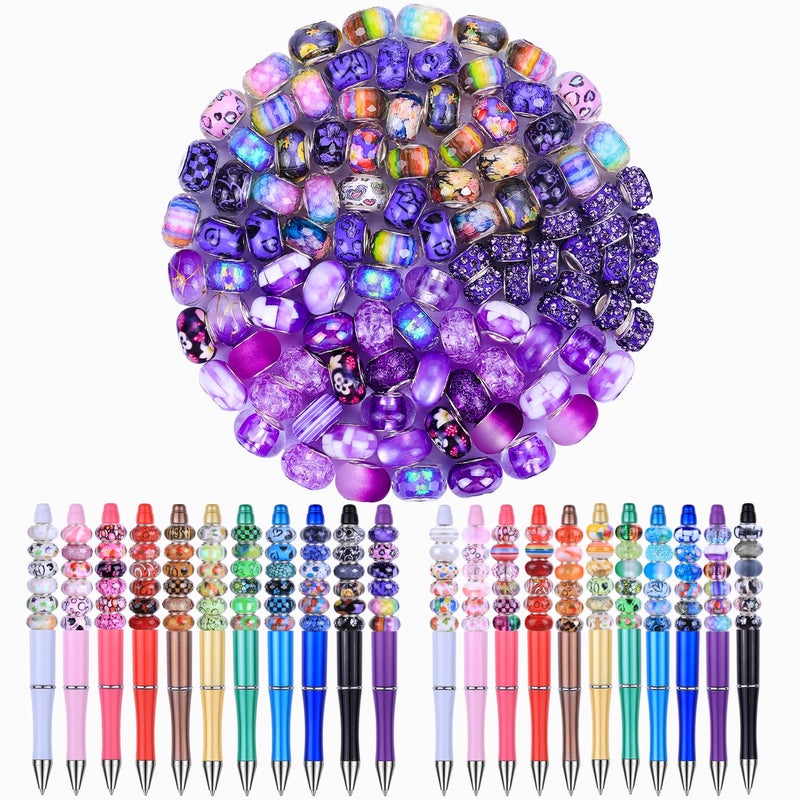 AIPRIDY 100 Pieces Assorted European Large Hole Fairy Wand Garden Beads, Mixed Color Lampwork Spacer Craft Beads for DIY Jewelry Making Supplies(Purple) - Image 1