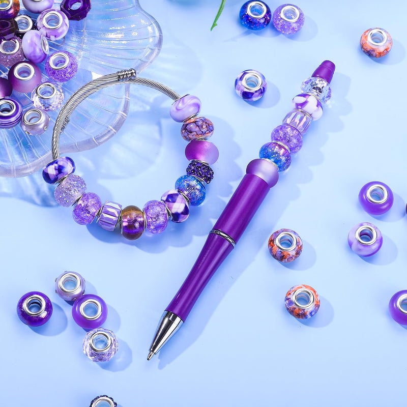 AIPRIDY 100 Pieces Assorted European Large Hole Fairy Wand Garden Beads, Mixed Color Lampwork Spacer Craft Beads for DIY Jewelry Making Supplies(Purple) - Image 4