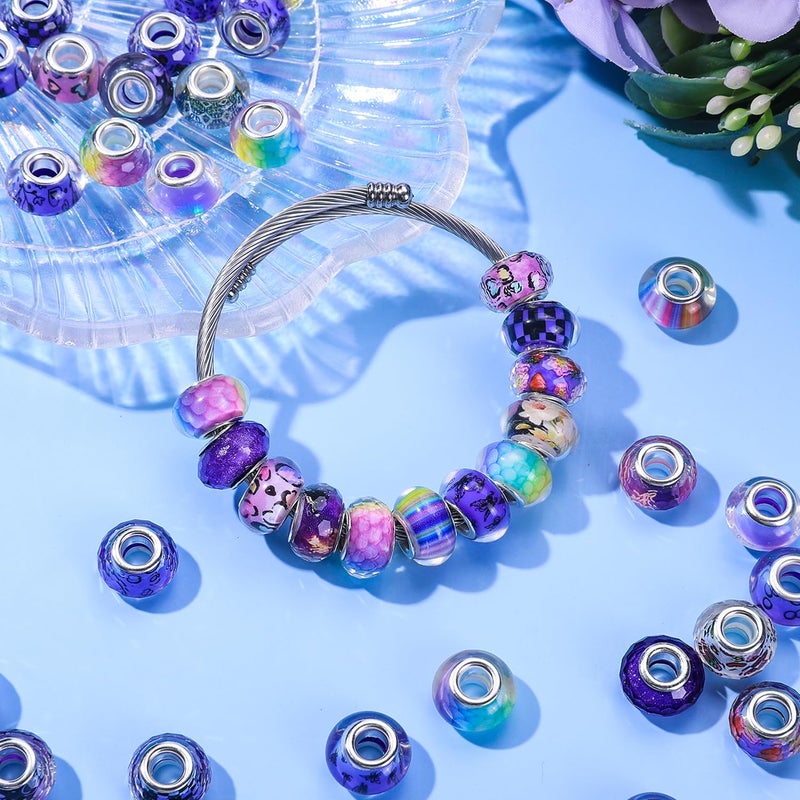 AIPRIDY 100 Pieces Assorted European Large Hole Fairy Wand Garden Beads, Mixed Color Lampwork Spacer Craft Beads for DIY Jewelry Making Supplies(Purple) - Image 3
