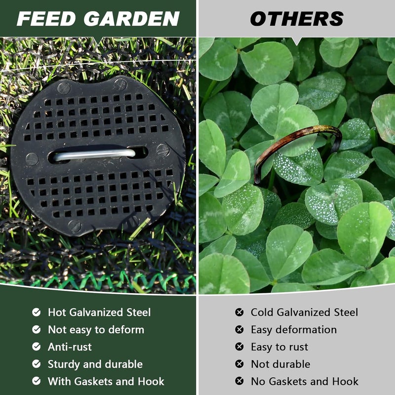 FEED GARDEN مشابك المناظر الطبيعية المجلفنة من فيد جاردن بطول 6 بوصات وعدد 50 قطعة مع 50 قطعة من الحشيات وخطاف انتقاء وأوتاد حديقة بعيار 11 مقاومة للصدأ لتثبيت نسيج المناظر الطبيعية وأوتاد العشب على شكل حرف U لتزيين حاجز الأعشاب الضارة - Image 2