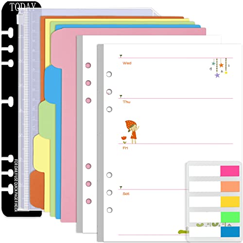 Rancco A5 Planner Inserts Weekly Planner Refills, 90 Pages Colorful 6-Ring Loose-leaf Paper Binder Inserts w/Divider, PVC Pouch, Ruler, Index Tab for Journal, Filofax, Double-sided, Undated, 8.3x5.6" - Image 1