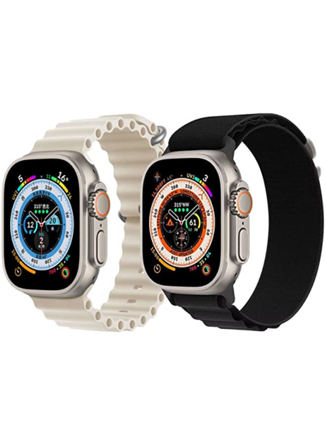 IAF Silicone Ocean Band Strap Pearl White Nylon G-hook Loop Buckle Watch Strap Black Set of 2 for Apple Watch Ultra 8 49mm