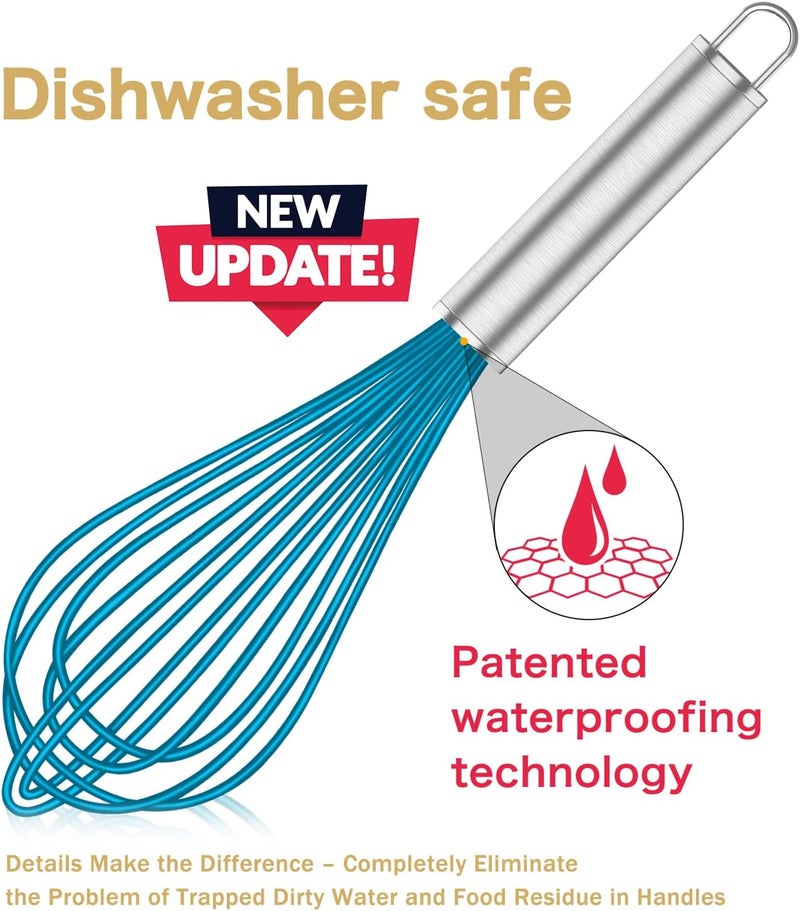 OYV Silicone Whisk,Heat Resistant 480°F Whisks For Cooking Non Scratch,Stainless Steel wired wisk,Plastic Rubber Whisk Tool For Nonstick Cookware Pans,Silicon Wisks Set of 4,Blue - Image 2