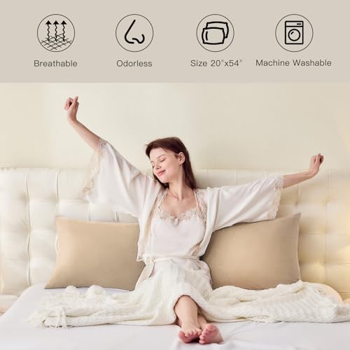 DOWNSTORIA Body Pillow Cover, Ultra Soft Microfiber Long Pillowcase, Envelope Closure Large Pillow Cases 20x54 inch (Beige) - Image 2