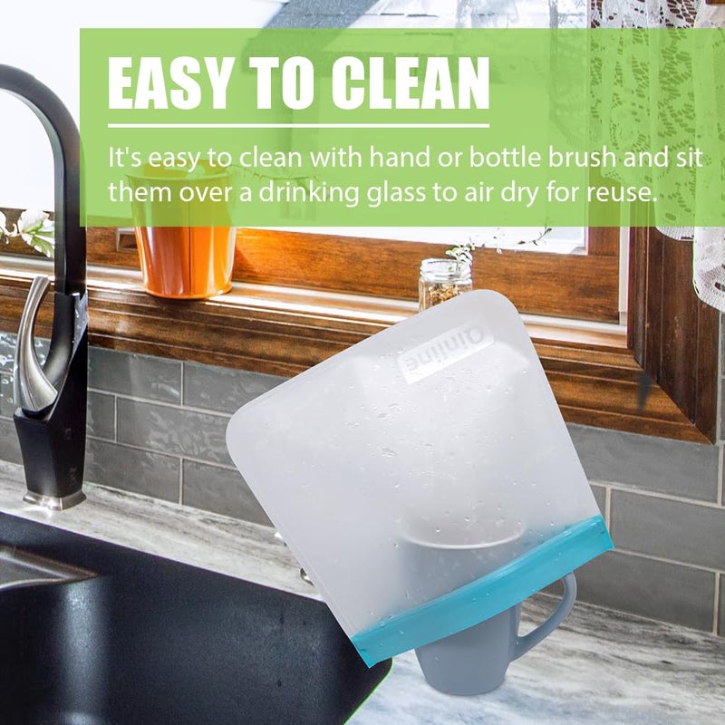 Qinline Reusable Food Storage Bags - 24 Pack Dishwasher Safe Freezer Bags, BPA Free Reusable Bags PEVA material, Leakproof Reusable Lunch Bag for Salad Fruit Travel - 8 Gallon 8 Sandwich 8 Snack Bags - Image 2