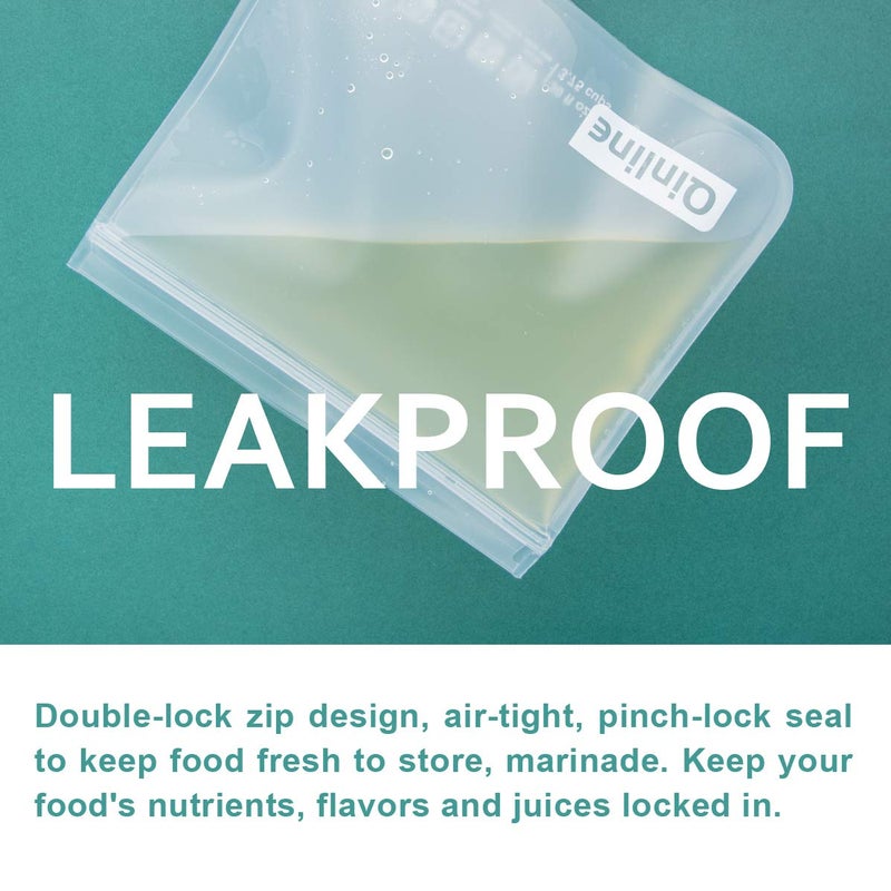 Qinline Reusable Food Storage Bags - 24 Pack Dishwasher Safe Freezer Bags, BPA Free Reusable Bags PEVA material, Leakproof Reusable Lunch Bag for Salad Fruit Travel - 8 Gallon 8 Sandwich 8 Snack Bags - Image 4