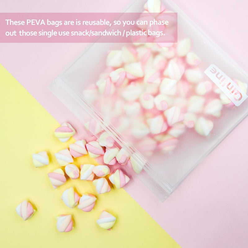 Qinline Reusable Food Storage Bags - 24 Pack Dishwasher Safe Freezer Bags, BPA Free Reusable Bags PEVA material, Leakproof Reusable Lunch Bag for Salad Fruit Travel - 8 Gallon 8 Sandwich 8 Snack Bags - Image 5