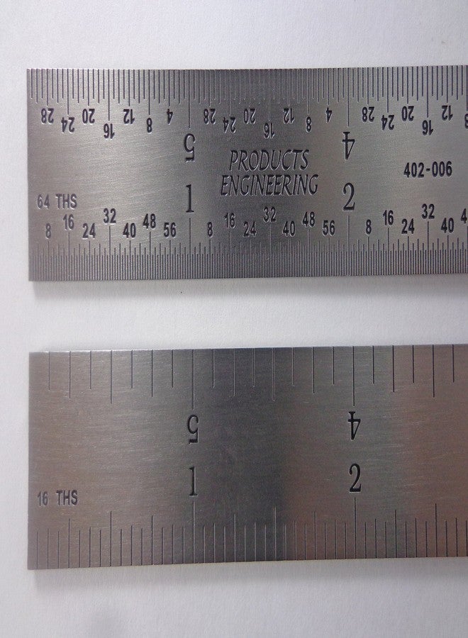 PEC Made in USA PEC 6" Rigid Stainless Steel 4R Machinist Engineer Ruler / Rule 1/64, 1/32, 1/8, 1/16 - Image 2