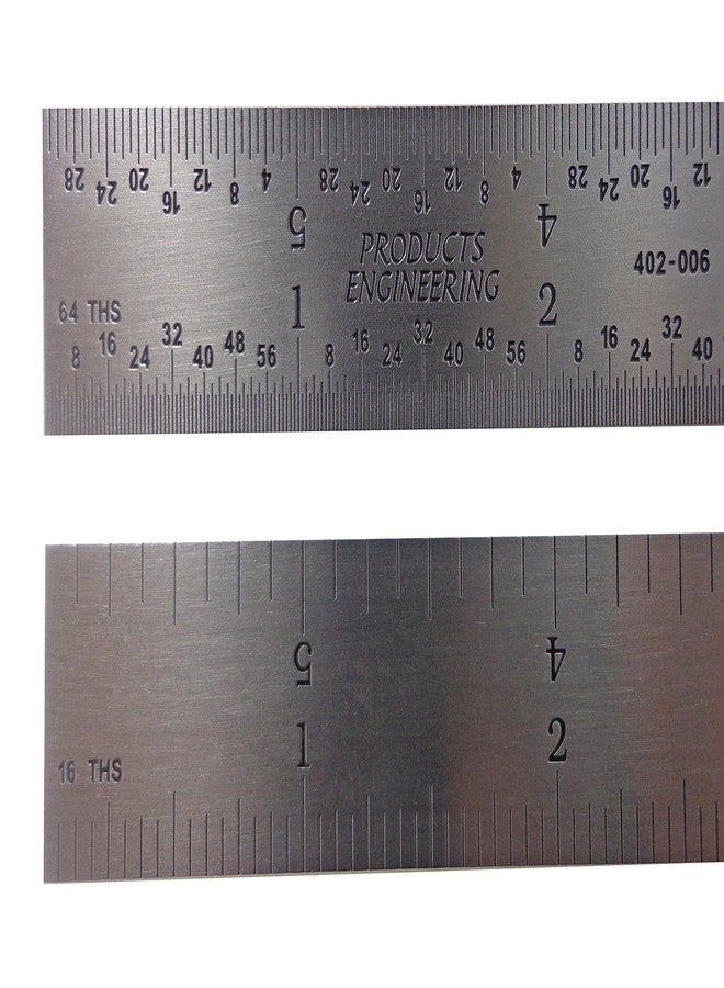 PEC Made in USA PEC 6" Rigid Stainless Steel 4R Machinist Engineer Ruler / Rule 1/64, 1/32, 1/8, 1/16 - Image 1