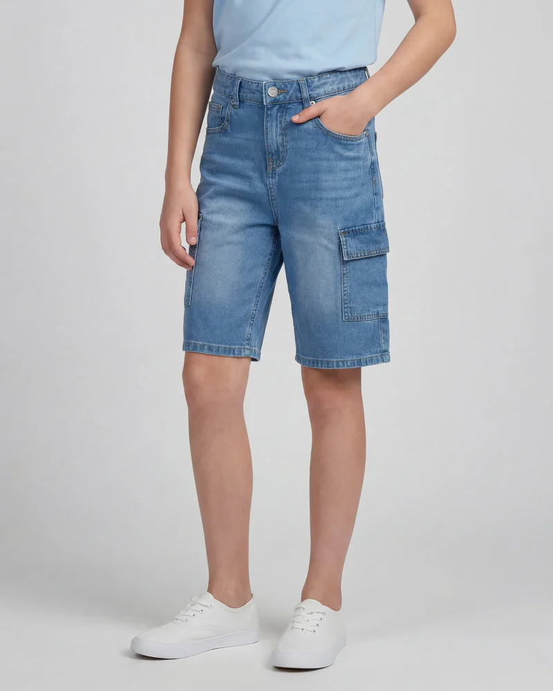 Redtag Senior Girls Blue Cargo Shorts