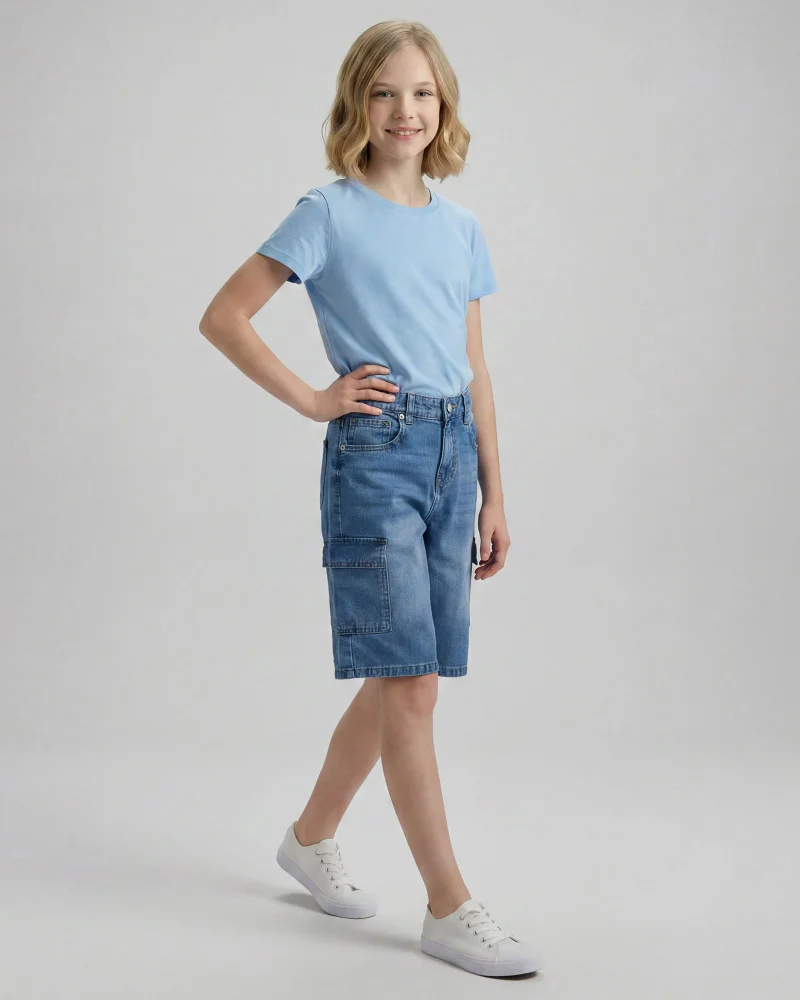 Redtag Senior Girls Blue Cargo Shorts