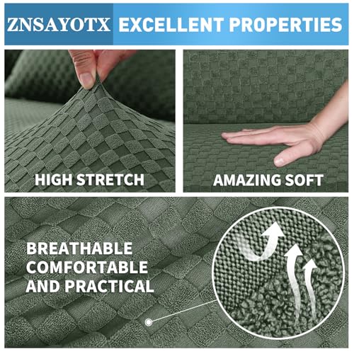 ZNSAYOTX Sectional Couch Covers, Stretch Jacquard Slipcovers with Elastic Bottom for L-Shape Sectional Sofa, 2 Pcs Pet Friendly Modular Sofa Protector (3 Seat Couch + 3 Seat Chaise, Army Green) - Image 5