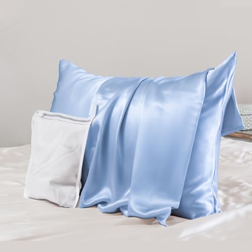 PROMEED Real 23 Momme 100% Silk Pillowcase for Hair and Skin, Both Sides Cooling Premium Grade 6A+ Mulberry Silk Pillow Case with Zipper, 1pc (Standard 20"x26", Light Blue) - Image 1
