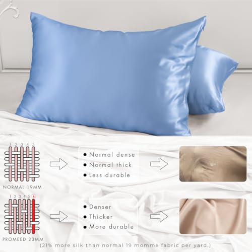 PROMEED Real 23 Momme 100% Silk Pillowcase for Hair and Skin, Both Sides Cooling Premium Grade 6A+ Mulberry Silk Pillow Case with Zipper, 1pc (Standard 20"x26", Light Blue) - Image 4