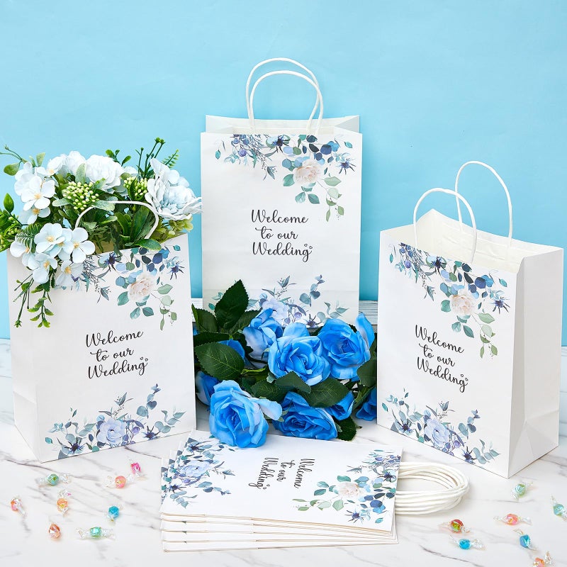 Kolldenn 50 Pcs Welcome to Our Wedding Gift Bags for Hotel Guests Bulk, Paper Wedding Welcome Bags with Handles for Bridal Shower Gifts Engagement Party Favors(Blue Floral) - Image 4