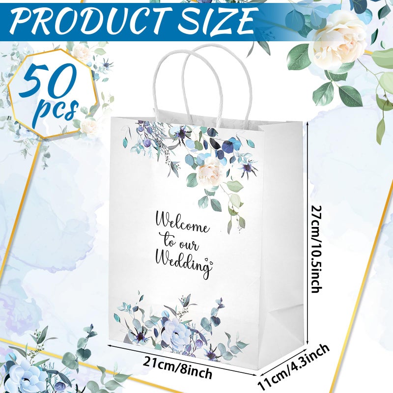 Kolldenn 50 Pcs Welcome to Our Wedding Gift Bags for Hotel Guests Bulk, Paper Wedding Welcome Bags with Handles for Bridal Shower Gifts Engagement Party Favors(Blue Floral) - Image 3