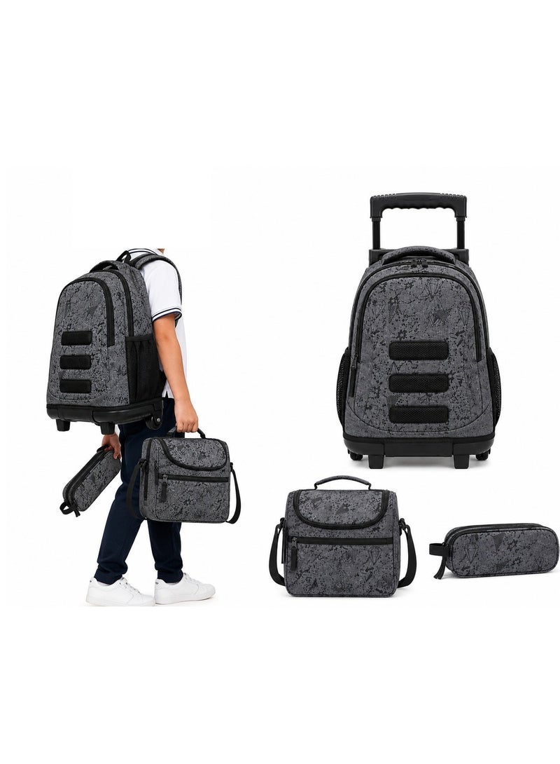 RENOVO 3-Piece Kids Rolling School Backpack Set – Wheeled Backpack with Lunch Bag & Pencil Case – Grey - Image 2