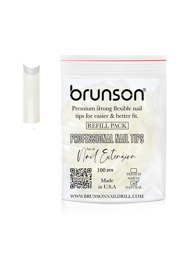brunson False Nail Tips False Classic French White Professional Refill Pack 100 Pieces - Size 7, CLFCW7 - Image 1