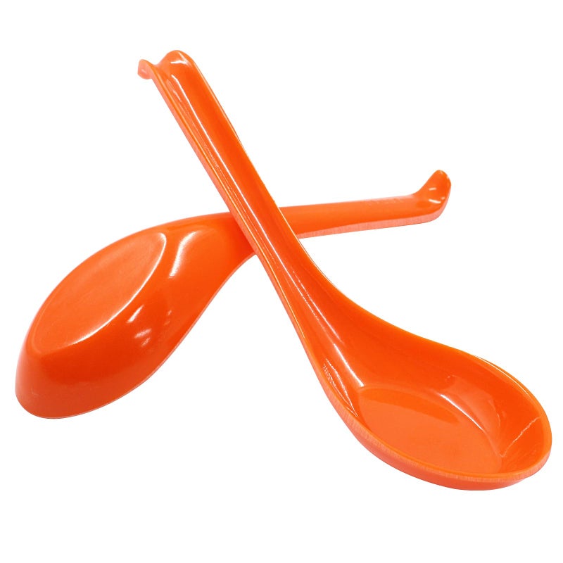 Cionyce 2PCS Asian Soup Spoons, Chinese Japanese Miso Ramen Wonton Dumpling Pho Rice Noodle Soba Soup Spoons, Orange Melamine - Image 1