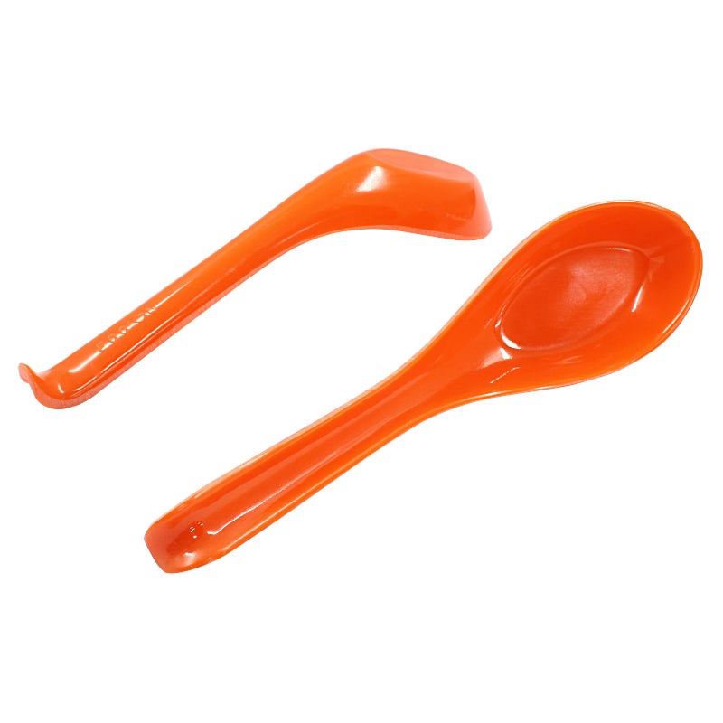 Cionyce 2PCS Asian Soup Spoons, Chinese Japanese Miso Ramen Wonton Dumpling Pho Rice Noodle Soba Soup Spoons, Orange Melamine - Image 2