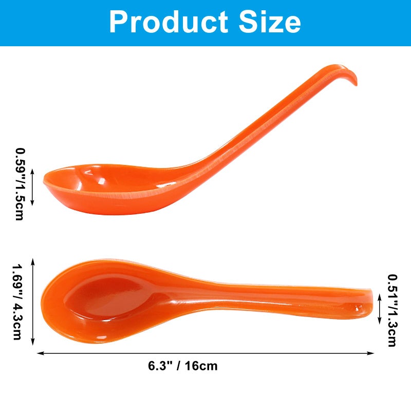 Cionyce 2PCS Asian Soup Spoons, Chinese Japanese Miso Ramen Wonton Dumpling Pho Rice Noodle Soba Soup Spoons, Orange Melamine - Image 4