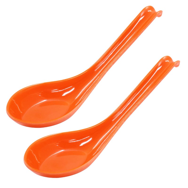 Cionyce 2PCS Asian Soup Spoons, Chinese Japanese Miso Ramen Wonton Dumpling Pho Rice Noodle Soba Soup Spoons, Orange Melamine - Image 5